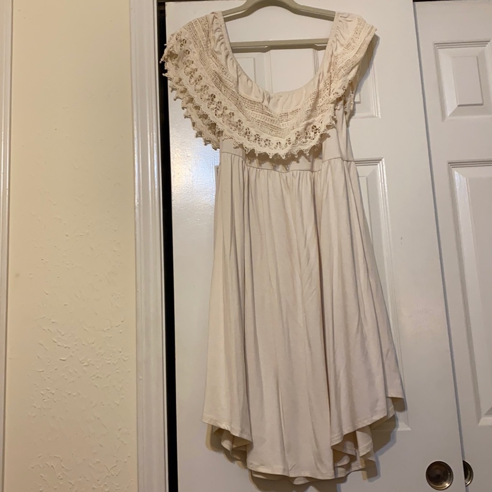 Torid V- Hem Creme Off shoulder Dress